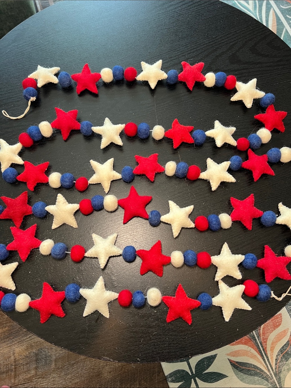 Pair of Hand Stitched Felted Wool Red White Blue Patriotic Garland 4th of July - Picture 3 of 8